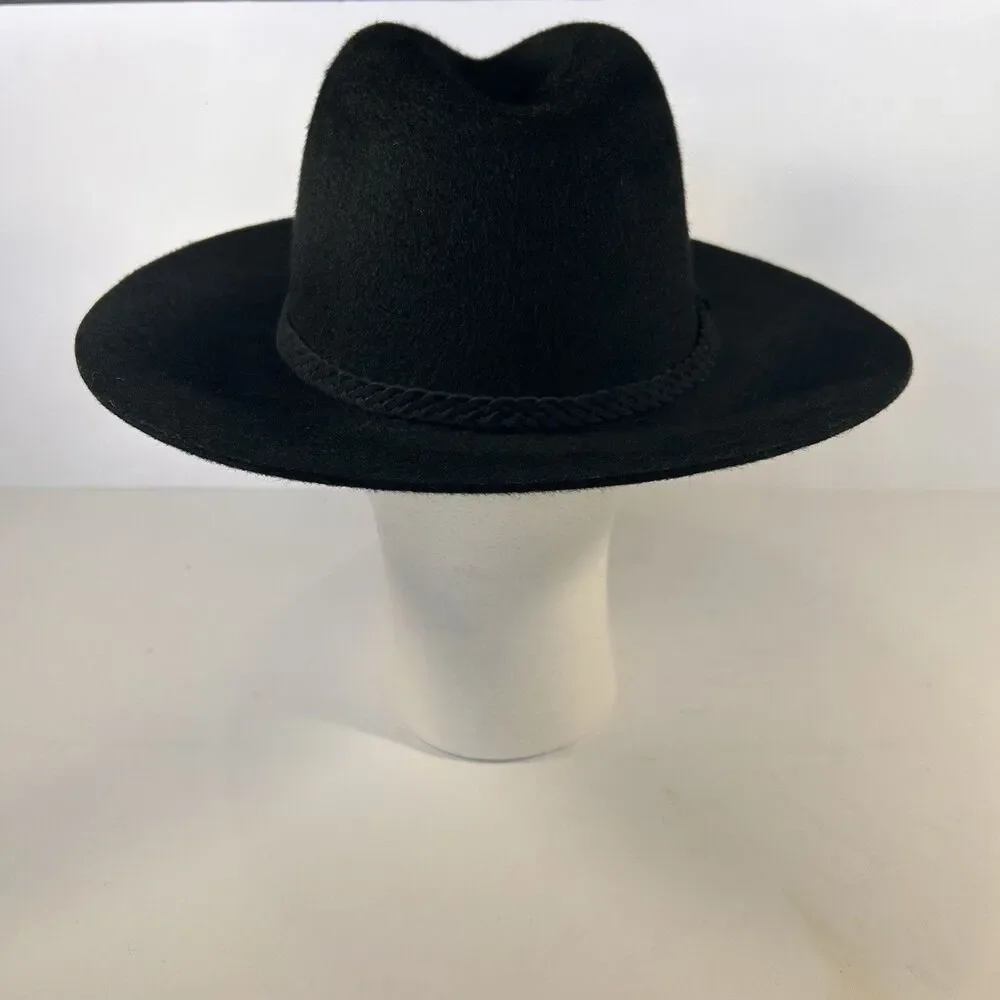Adora Western Style Wool‎ Hat Black Braided Leather Accent One Size USA Made